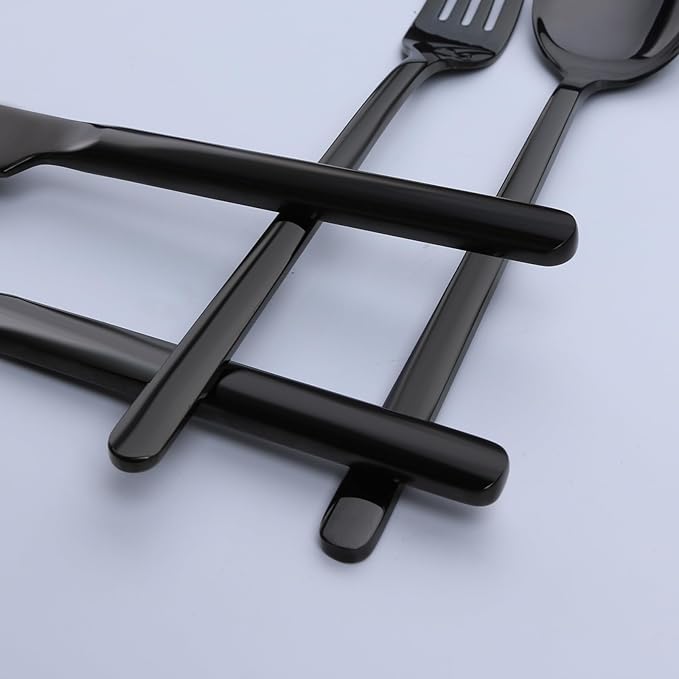 KINGSTONE Black Silverware Set, 40 Piece Flatware Set for 8, 18/10 Stainless steel Cutlery Set for Home Kitchen and Restaurant