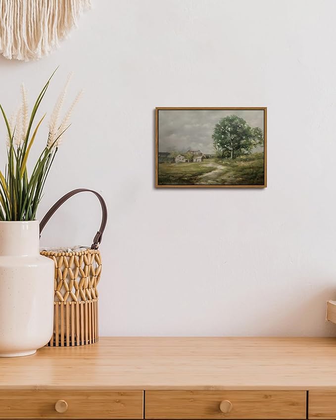 KISSFOX Vintage Farmhouse Landscape Canvas Wall Art Fall Rustic Countryside Framed Wall Art Autumn Cottagecore French Country Scenic Art Prints Artwork For Living Room Bedroom Kitchen
