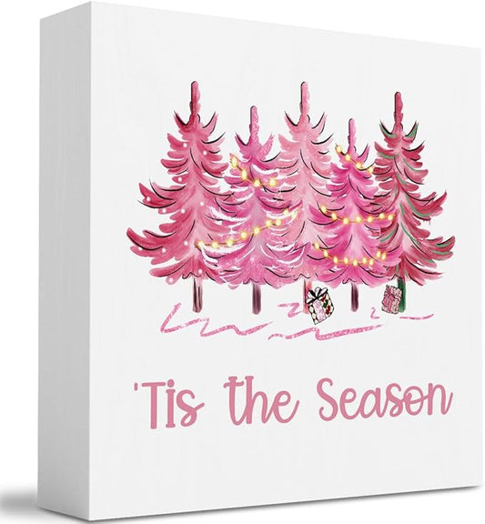 Tis' the Season Pink Christmas Vacation Movie Decor Xmas Sign 5 x 5 Inch