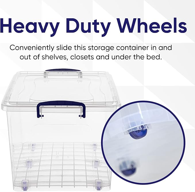 Superio Storage Containers With Wheels (3 Pack), Stackable Large Storage Containers With Lids, Durable Latches (44 Quart)