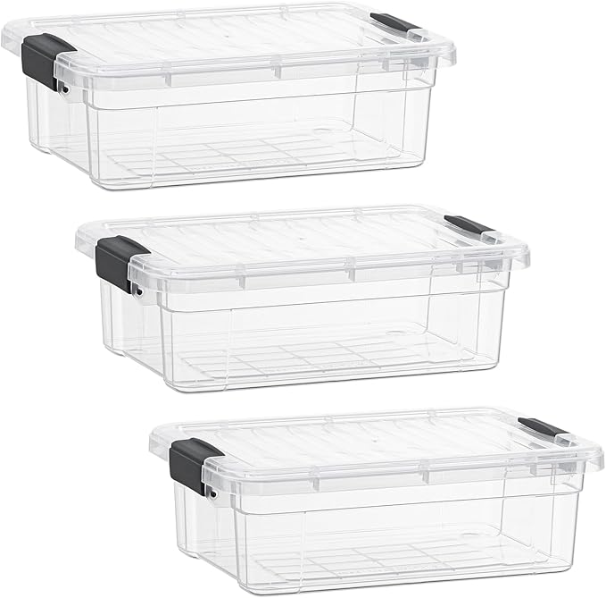 Superio Storage Bins with Lids- 3 Pack, 4.5 Qt Clear Boxes for Organizing, Stackable Plastic Containers- BPA Free, Non-Toxic, Odor Free, Organizer for Home, Office, Dorm