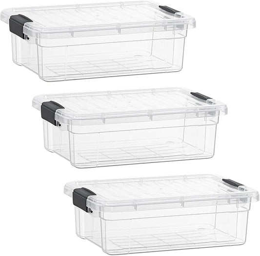 Superio Storage Bins with Lids- 3 Pack, 4.5 Qt Clear Boxes for Organizing, Stackable Plastic Containers- BPA Free, Non-Toxic, Odor Free, Organizer for Home, Office, Dorm