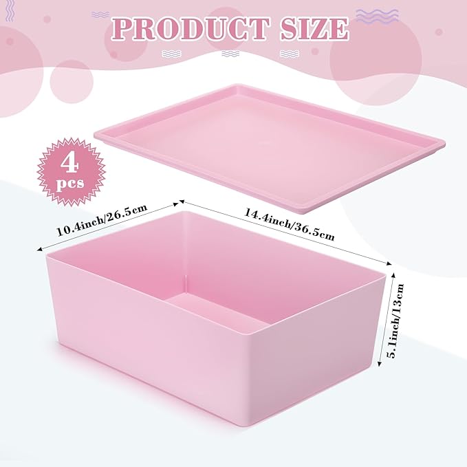 Menkxi 4 Pcs Storage Bins with Lids Plastic Containers Stackable Storage Box Baskets for Organizing Shelves (Pink, Purple,Large)