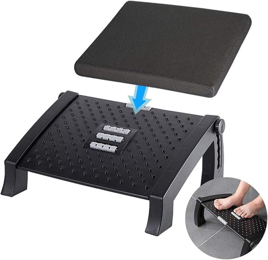 Adjustable Height Foot Rest Under Desk at Work - 6 Height Sturdy Office Footrest - Added Comfort Memory Foam - Non Slip Bottom - Straighten Back & Hip & Leg and Improve Posture
