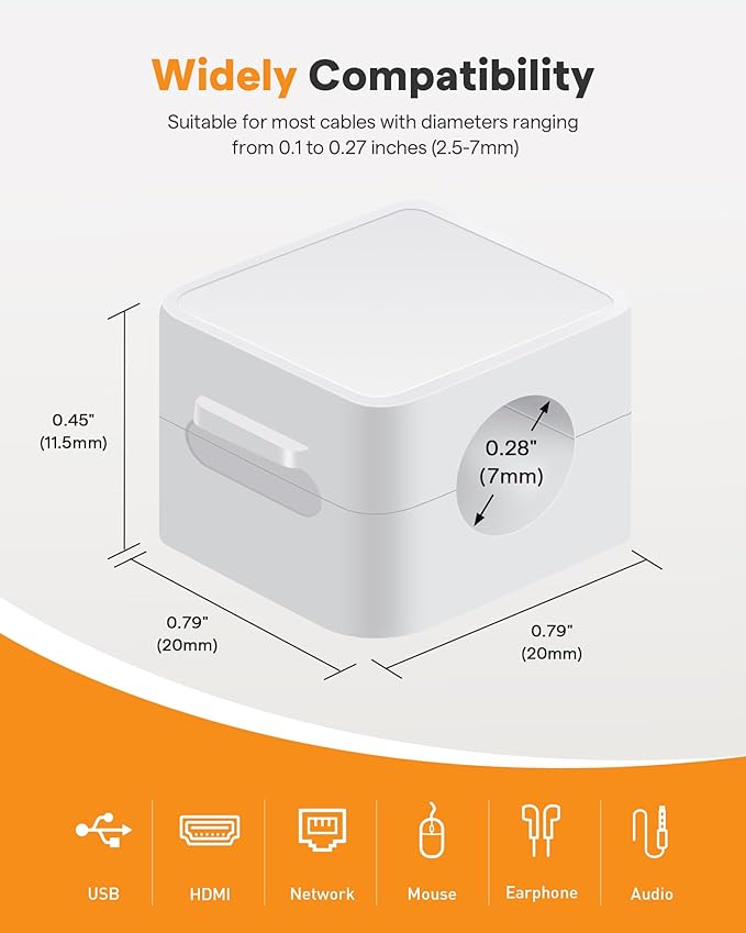 6 Pack Magnetic Cable Clips+2 Sheets (20 Lables) Cute Self-Adhesive Sticker Lables, 11.5mm Ultra Slim Smooth Adjustable Cord Holder, Under Desk Cable Management for Home/Office/Kitchen/Nightstand