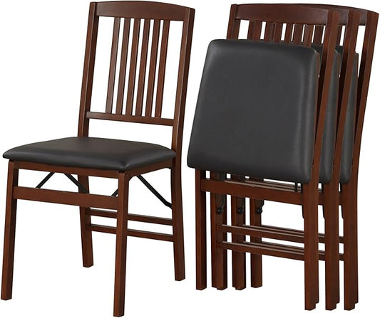 POWERSTONE Folding Dining Chairs Set of 4, Space Saving Foldable Kitchen Chairs with Padded Seat, Slatted Backrest, Solid Wood Frame, No Assembly for Dining Room Apartment Small Spaces