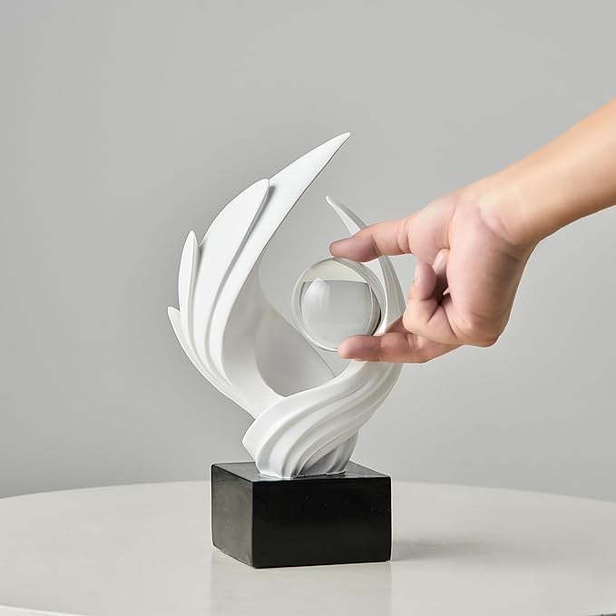 Abstract Art Sculpture, Resin Gold Decorative Statue, Modern White Ornaments for Living Room, Decorativas Modernas for Coffee Table, Entryway & Office Collectibles (White)