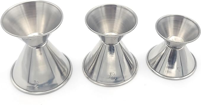 Metal Magery Stainless Steel Double Jiggers 1 & 2 oz, 3/4 & 1-1/2 oz, 1/2 & 1 oz Bar Jiggers Set of 3 for Cocktail Liquor Measuring