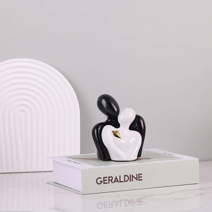 Mini Couple Statue Tv Stand Decor Items for Living Room,Bedroom Decor for Couples Sculpture Knick Knacks for Shelves,Couple Gifts for Her,Show Pieces for Home Decor (Black and White Gold Heart)