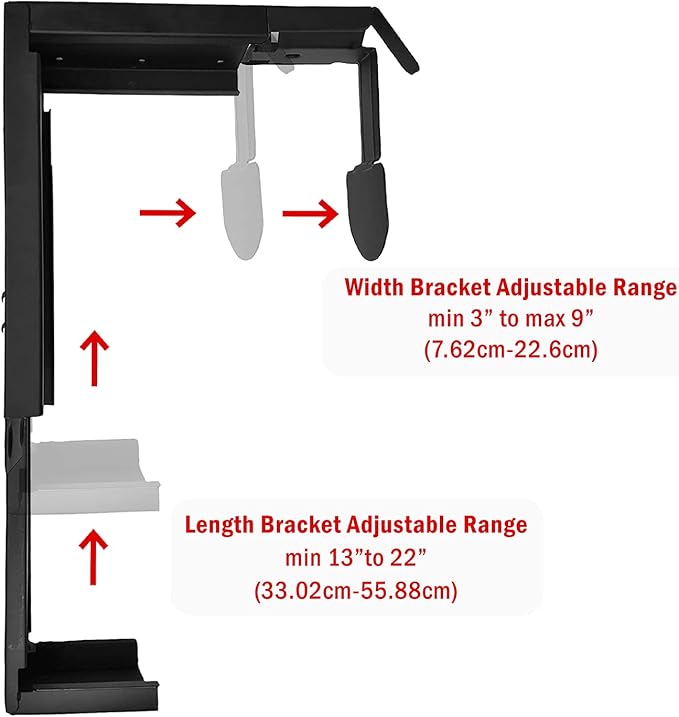 CPU Holder for Under Desk Mount Adjustable to fit Almost Any CPU Computer Tower