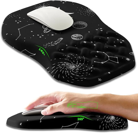 Ergonomic Slope Mouse Pad Wrist Support, Wrist Rest Mousepad for Carpal Tunnel Pain Relief with Massage Bulge and Slow Rebound Memory Foam (12x8 inch, Galactic System)