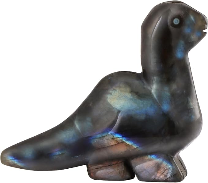 Artistone Labradorite Dinosaur Crystal Figurine Hand Carved Realistic Gem Dinosaur Figures Statue Animal Collectable Decoration or Gifts