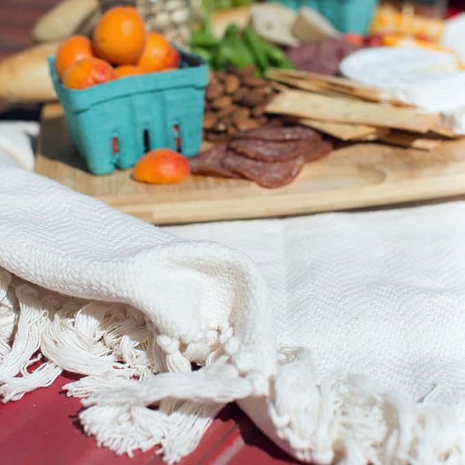 Red Land Cotton | American-Made 100% Cotton Throw Blanket | Soft, Breathable Basket Weave Blanket | Easily Laundered | White