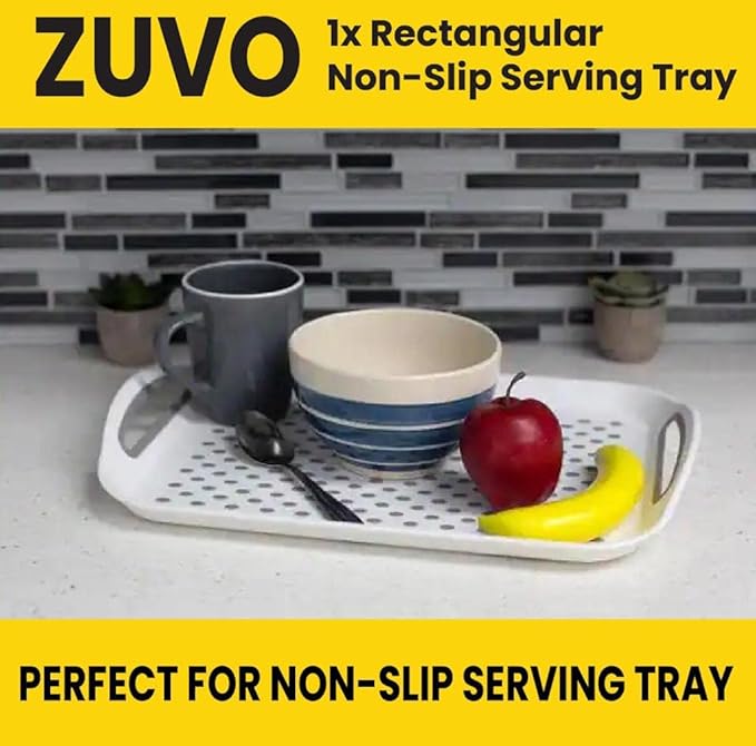 Zuvo Anti-Slip Food Serving Tray with Handles (Set of 2) – BPA-Free Plastic, Lightweight & Durable – Non-Slip Couch Trays for Eating & Drinks (White)