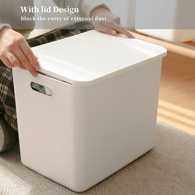 Plastic Storage Baskets Bins Boxes With Lids,Organizing Container White Storage Organizer Bins For Shelves Drawers Desktop Playroom Classroom Office,6-Pack(4XL+2L)