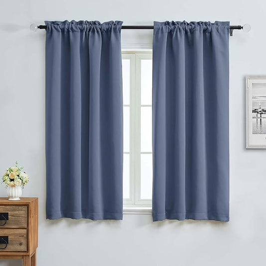 Aiyufeng Denim Blue Blackout Curtains for Bedroom 63 Inch Length 2 Panels, Solid Thermal Insulated Energy Saving Rod Pocket Window Treatment Curtains Blackout Drapes, W40 x L63 Inch, Denim Blue