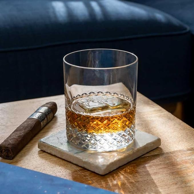 Rolf Glass Diamond On the Rocks Glass | 11oz Luxury Whiskey Glasses | Diamond-Wheel Engraved and Polished in America | Lead-Free, Heavy Base | Set of 4