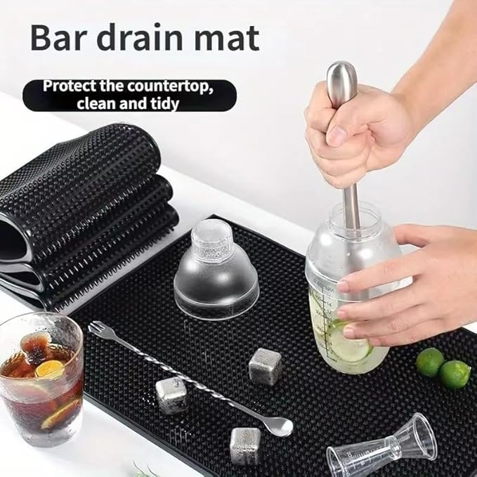 WANGCHAO Bar Mat Set - 8mm Thick Anti-Skid Non-Toxic Rubber Bar Mat for Home Bar, Countertop, Restaurants, Coffee Bar Mat - Premium Rubber Bar Service Spill Mat (3 pack) (24*3"+18*12"+12*6")
