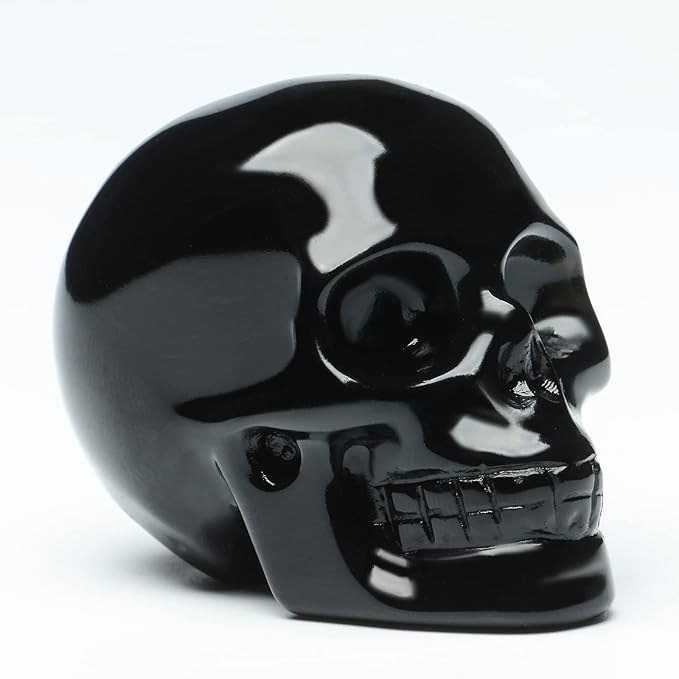 2''Natural Black Obsidian Crystal Skull Head Hand Carved Reiki Healing Stone Statue Healing Home Office Art Room Decoration