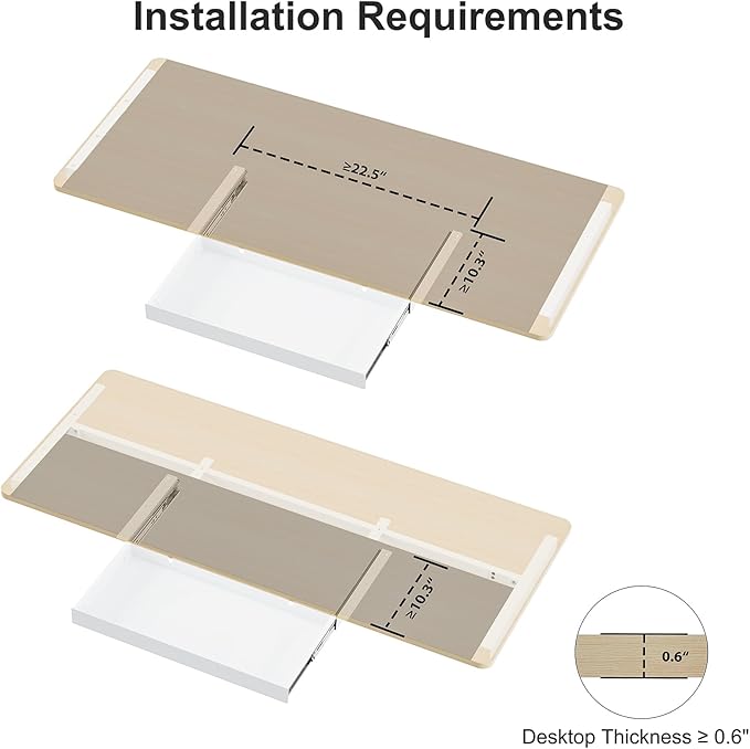 20.1 inch Under Desk Drawer, Pull-Out Storage Organizer with Full Extension Ball-Bearing Slides, Carbon Steel Undermount Drawer for Home Office Standing Desk