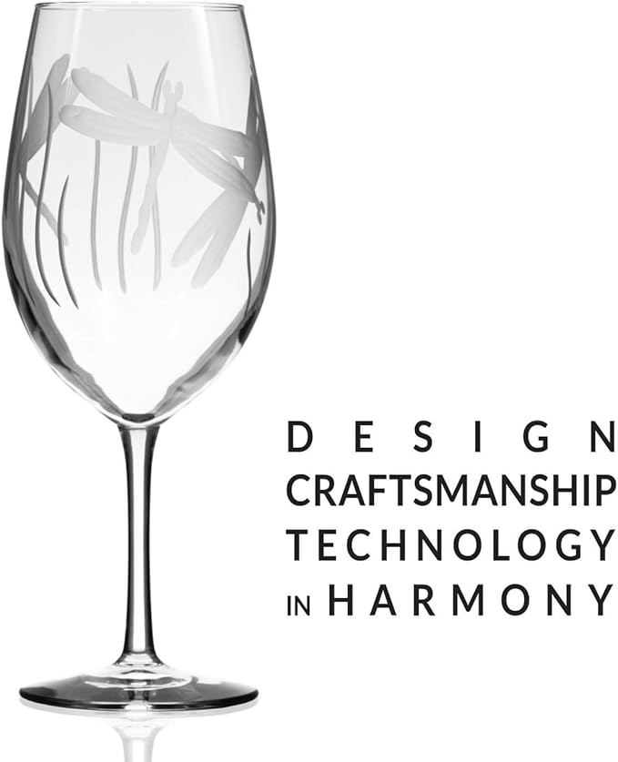 Rolf Glass Dragonfly All Purpose Wine Glass 18 ounce - Stemmed Wine Glasses Set of 4 – Lead-Free Glass- Etched Large Wine Glasses - Made in the USA - A Classic