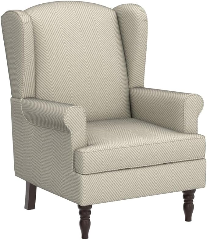 HULALA HOME Wingback Accent Chair with Retro Wooden Legs, Traditional Fabric Armchair for Living Room Bedroom, Comfy Upholstered Single Sofa Chair Reading Chair, Tan