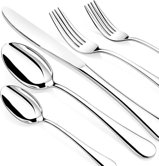 60 Piece Silverware Set for 12, Premium Stainless Steel Flatware Set, Eating Utensil Sets with Steak knives, Cutlery Tableware Service Include Fork Knife Spoon Set, Mirror Polished