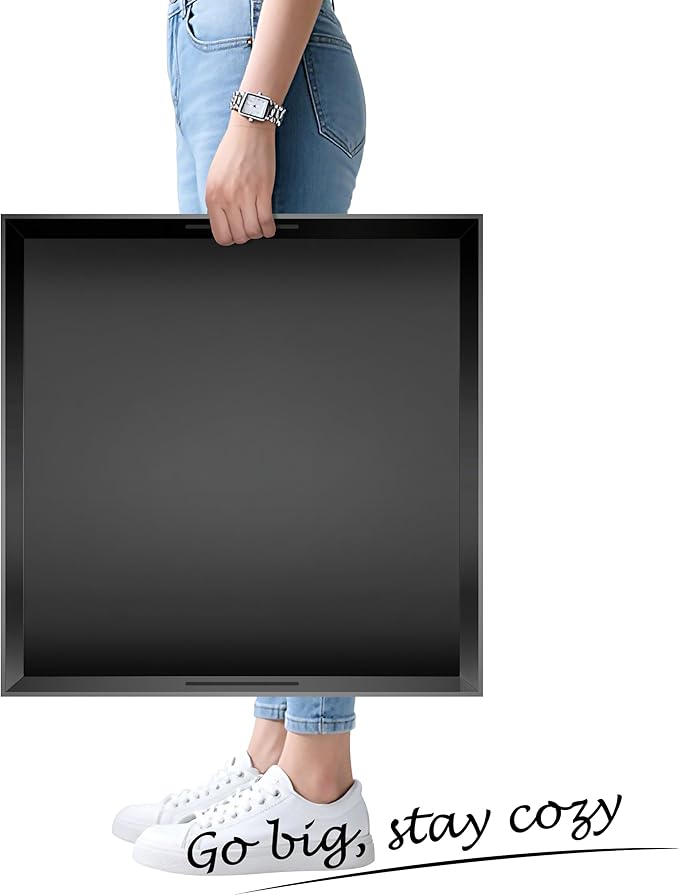 Glossy Black Acrylic Serving Tray with Handles-Butler Trays for Coffee Table, Snacks,Breakfast in Bed, Kitchen Countertop,Vanity,Makeup Organizer,Ottoman (Black, 20x20 Inch)