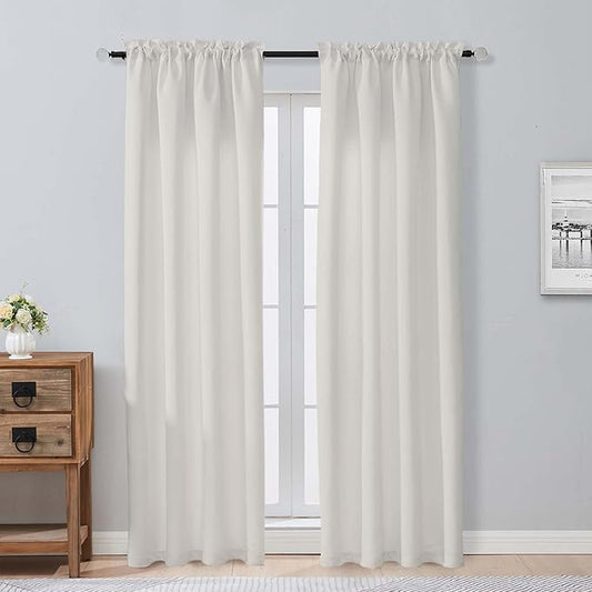 Aiyufeng Natural Room Darkening Curtains for Bedroom 84 Inch Length 2 Panels Set, Solid Thermal Insulated Privacy Living Room Window Treatment Curtains Blackout Drapes, W40 x L84 Inch, Natural