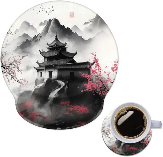 Ergonomic Mouse Pad with Memory Foam Wrist Rest Support Design,Relieve Wrist Pain Mousepad,Non-Slip Base for Laptop,Computer,Office Desk Accessories,Carpal Tunnel,Japanese Cherry Blossom