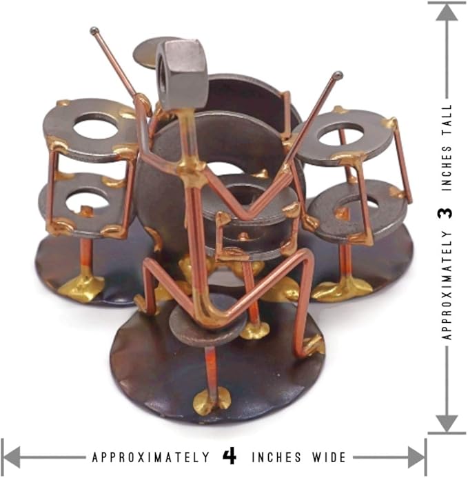 Drum Set Collectible Handmade Metal Art Figurine, Desk Accessories, Trophy, Band, Office Décor, Band, Musical Instrument