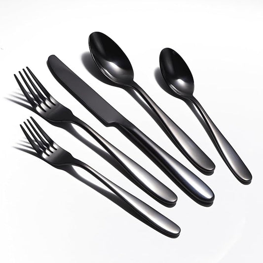40-Piece Black Silverware Set, Flatware Set for 8, Food-Grade Stainless Steel Tableware Cutlery Set, Mirror Finished Utensil Sets for Home Restaurant, Forks Spoons and Knives Set, Dishwasher Safe