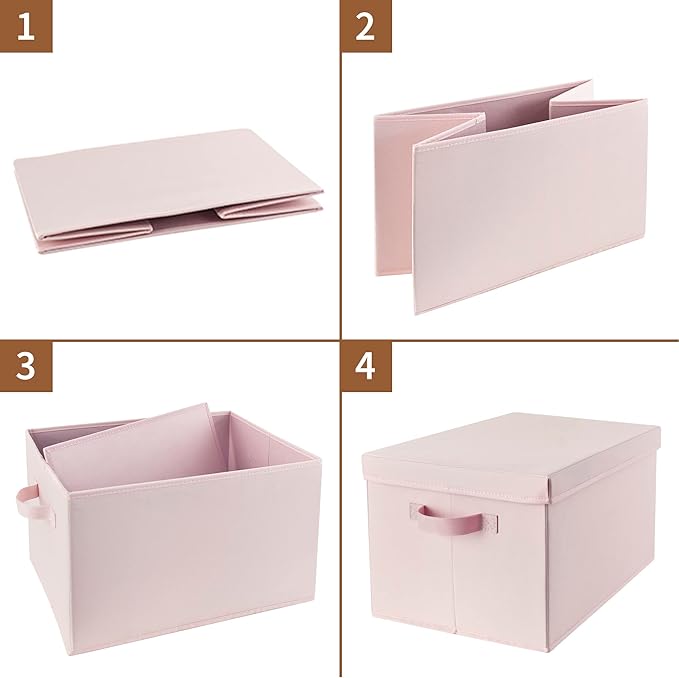 GRANNY SAYS Storage Bins Fabric, Large Storage Bins with Lids, Collapsible Storage Box Closet Shelf, Decorative Storage Baskets for Organizing Bedroom Dorm Nursery, Pink, 3-Pack