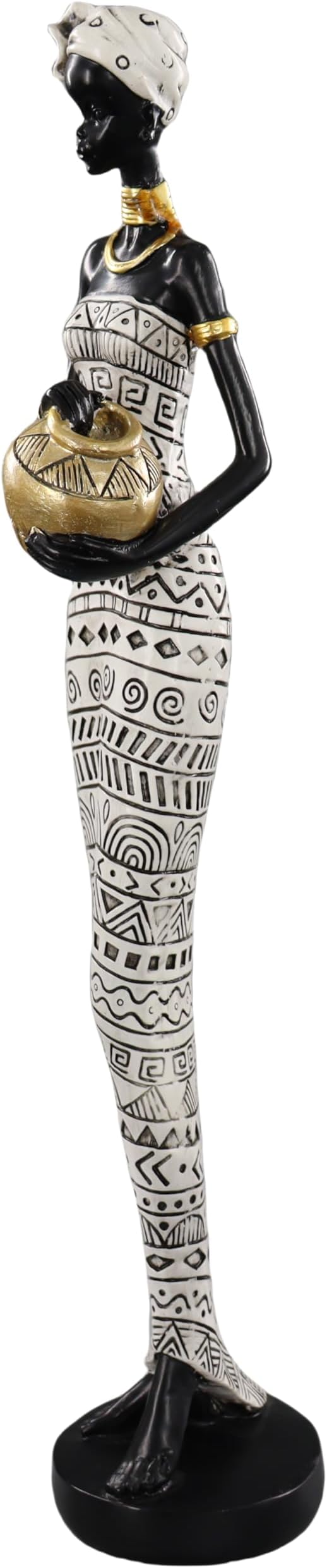African Traditional Art Handmade Statues, Black and White Geometric Pattern Long Skirt Women's Ornaments and Decorations, Suitable for Home Study Display and Cultural Gift Collection