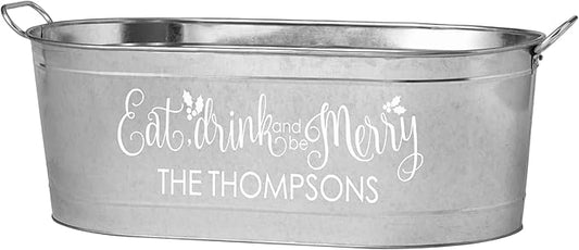 Let's Make Memories Personalized Beverage Tub - Christmas Party - Eat, Drink & Be Merry - Metal - Engraved - 5.5 Gallons