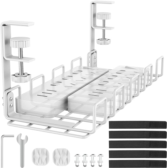 Under Desk Cable Management Tray, L 15.7''W 6.3'' No Drill Steel Desk Cable Organizers, Wire Management Tray Cable Management Rack, Desk Cable Tray Wire Organizer With Desk Cord Organizer