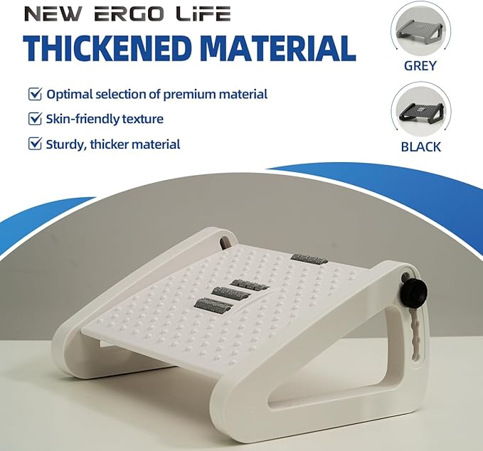 Ergonomic Footrest, Comfort Under Desk Foot Support, 6-Position Multi-angle Adjustable Foot Pedal, Ergonomic Posture Support, Footrest for Office and Home (White)