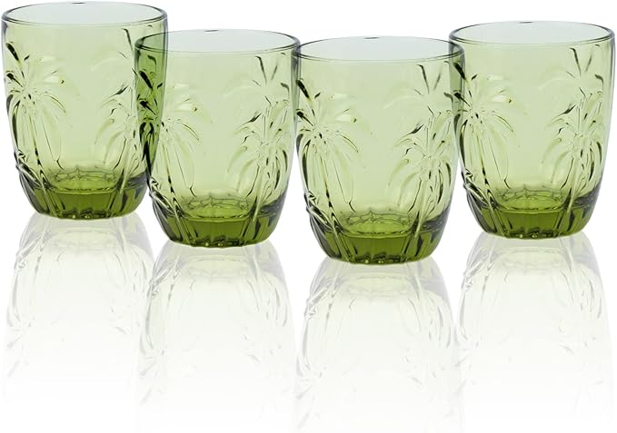 M&N HOME Green Christmas Tumblers, Colored Whiskey Glasses, Set of 4 Colorful Drinking Glasses, 9 Oz Coconut Cups, Glass Cups for Water and Juice, Holiday Glasses Drinkware - GREEN SET
