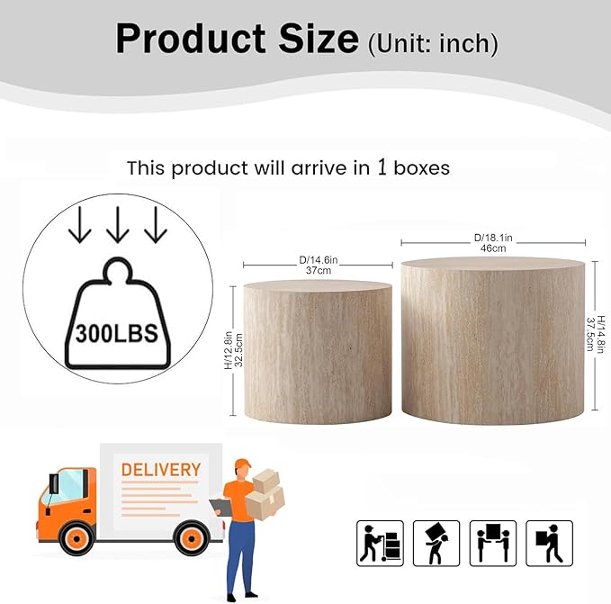 Modern Round Wooden Nesting Circle Coffee Table Set of 2 with Non-Slip Feet, Accent Side End Table, Saving Space Design and No Need Assembly,B