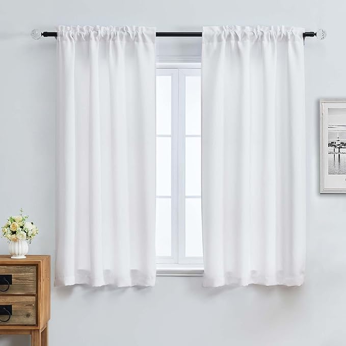 Aiyufeng Pure White Curtains for Bedroom 63 Inch Length 2 Panels Set, Room Darkening Window Treatment, Light Filtering Curtain Drapes, Soft Casual Rod Pocket Privacy Curtains, W40 x L63 Inch