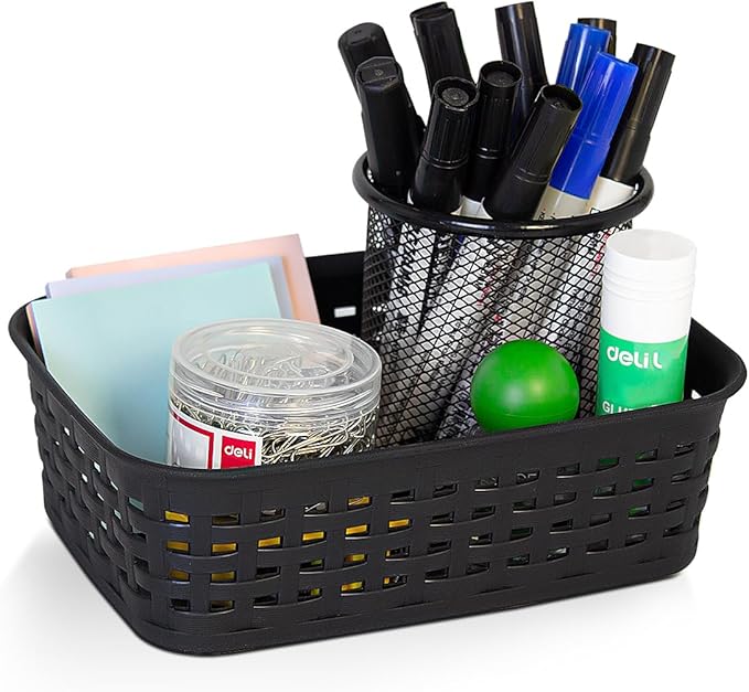 Soddeph Plastic Storage Baskets for Cabinets, Household Pantry Organization with Handle,Organizer Bins for Room,Bathrooms,Under-Sink,Kitchen (Black, XS-5PACK)