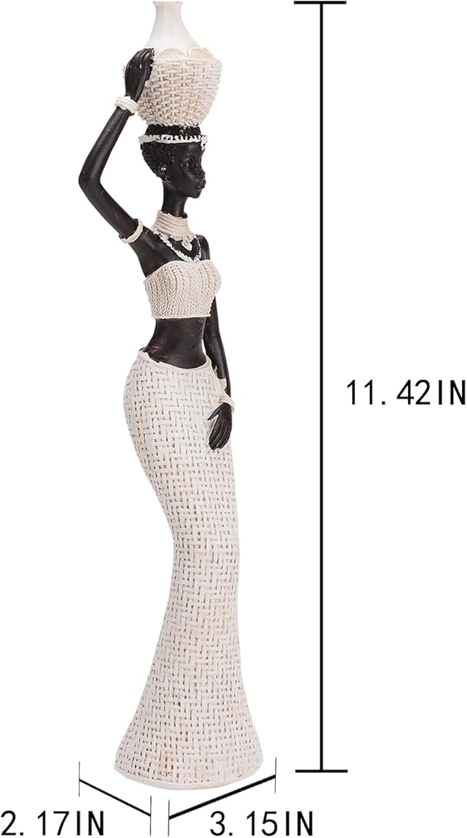 BRABUD African Statue Exotic Tribal Lady Art Figurine Black & White Home Living Room Shelf Shop Desk Decoration Collectible Creative Vintage Gift TQSHBS22