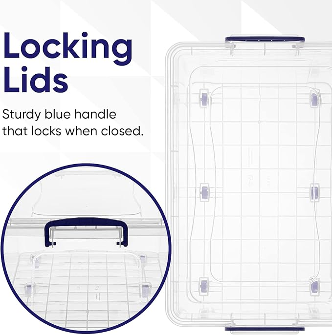 Superio Storage Containers With Wheels (3 Pack), Stackable Large Storage Containers With Lids, Durable Latches (32 Qt)