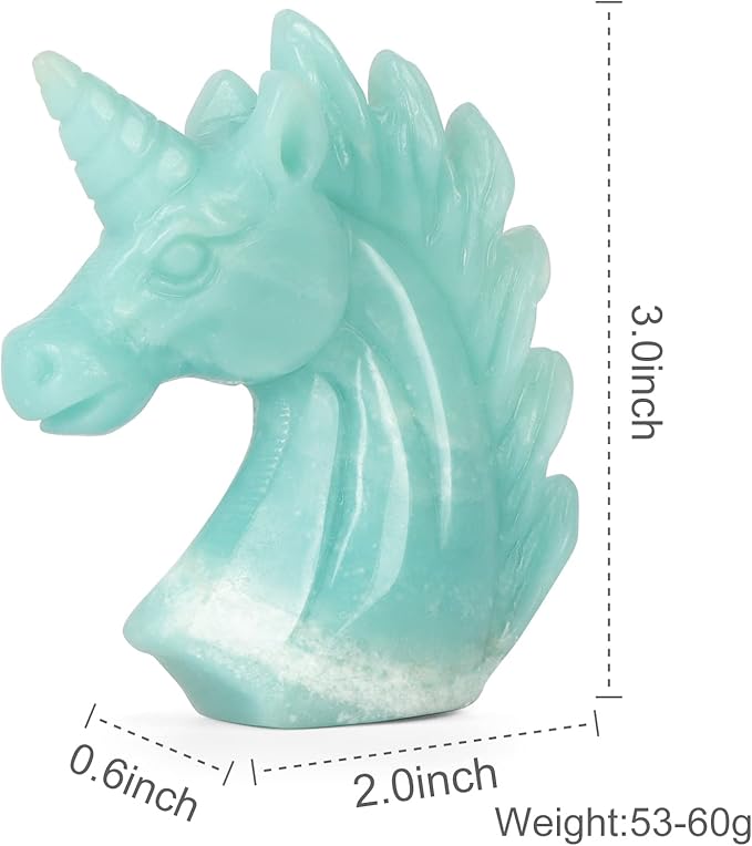 Artistone 3" Amazonite Crystal Unicorn Statue Hand Carved Gemstone Unicorn Animal Carvings Healing Collectible Figurine Reiki Gift Meditation Paperweight Home Office Decor