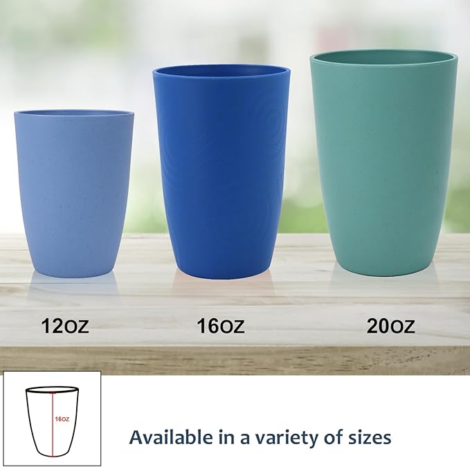 Homienly Wheat Straw Cups 6 PCS Plastic Cups Reusable Unbreakable Drinking Cup Dishwasher Safe Water Glasses (16 OZ,Blue Sky)