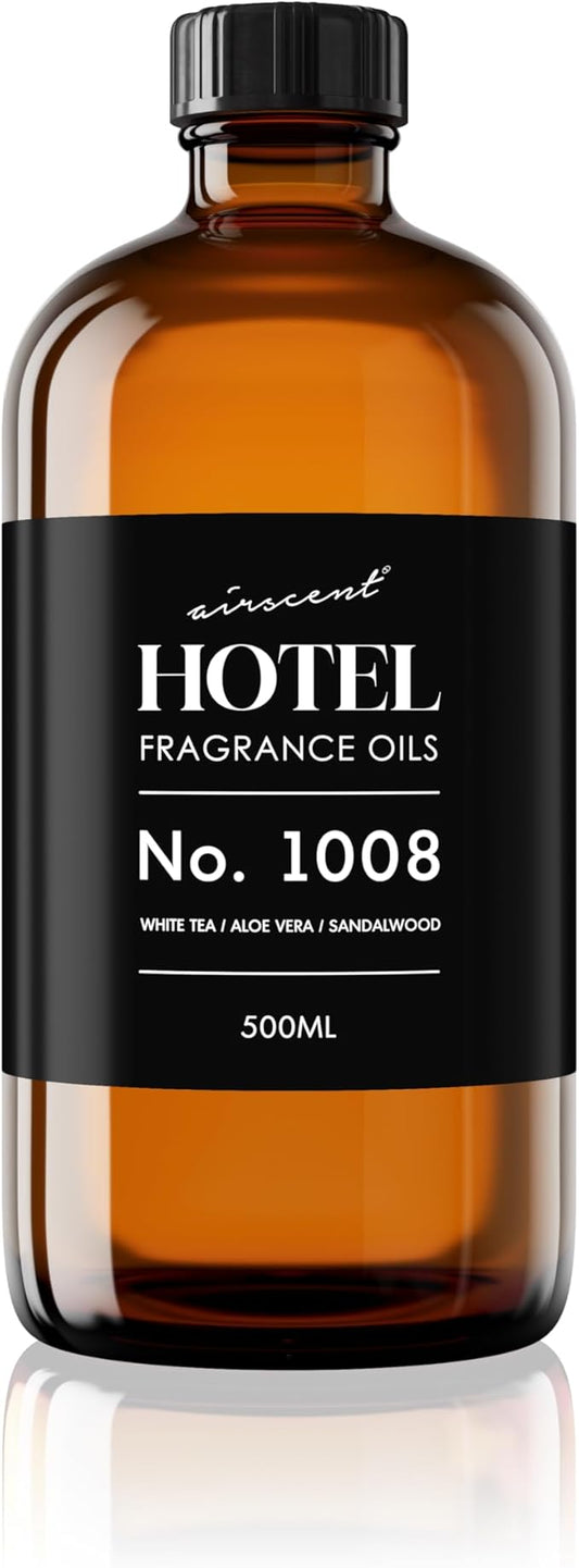 AirScent Hotel Diffuser Oil No. 1008 - White Tea, Aloe Vera & Sandalwood - Premium Fragrance Oil for Ultrasonic and Waterless Diffusers and Crafting - 500 mL, 16.9 fl oz Glass Bottle
