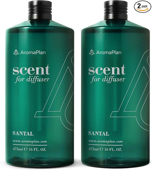 AromaPlan Hotel Scents Santal 16 Fl Oz 2 Pack (946ml), Home Luxury Aroma & Hotel Fragrance Diffuser Oil- Hotel Diffuser Oil for Aromatherapy- USA Made, Bigger Bottle, Bolder Aroma & Longer Lasting