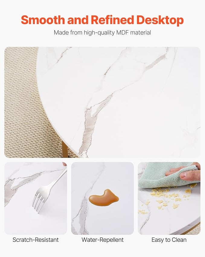 VEVOR Nesting Tables, Coffee Table Set of 2, 27.6 inch Round Coffee Table, Small Coffee Tables Night Stand with Metal Frame, for Living Room, Bedroom, Office (White & Gold)