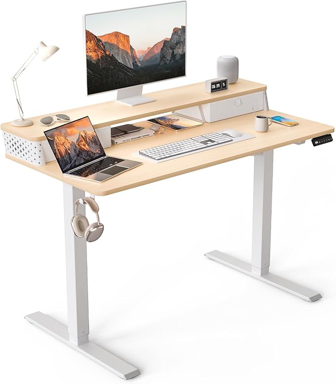 48 x 24 Inch Standing Desk with 2 Drawers, Easily Assembled Height Adjustable Desk, Ergonomic Sit to Stand Electric Desk for Home Office Workstation, Natural
