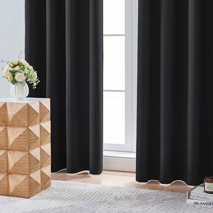 Aiyufeng Halloween Black Short 36 Inches Blackout Curtain 2 Panels Set, Half Window Rod Pocket Privacy Curtain Tiers for Kitchen, Curtains Blackout for Bathroom Shades, W40 x L36 Inch, Black